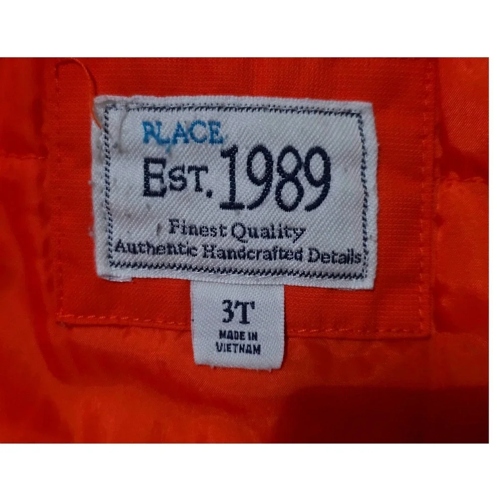 Est 1989 Place Boys Orange Grey‎ Hooded Winter Ski Snow Jacket Size 3T